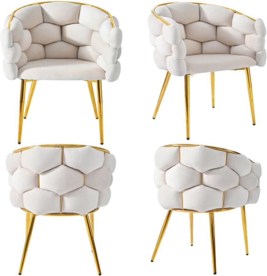 Fluwelen stoelen (4 stuks) woonkamerstoelen eetkamerstoelen make-upstoelen vergulde ijzeren poten beige stoelen bubbelstoelen ergonomische stoelen