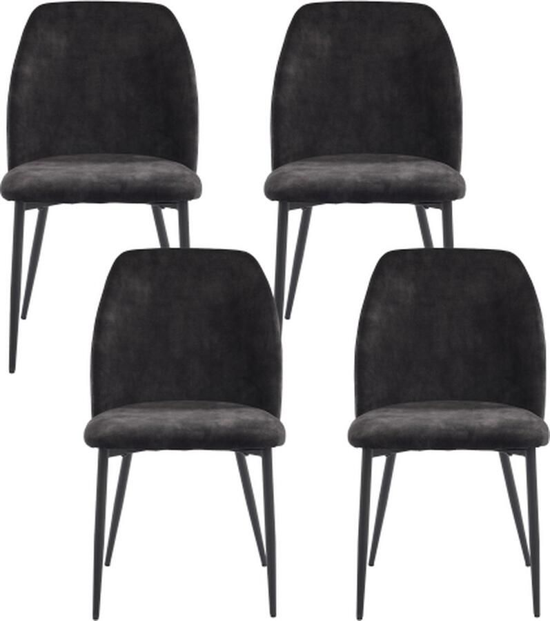 Gotagee Eetkamerstoelen (4 stuks) met rugleuning Keukenstoel Eetkamerstoel Donkergrijs fluweel Ergonomische stoel Woonkamerstoel Metalen stoelpoten