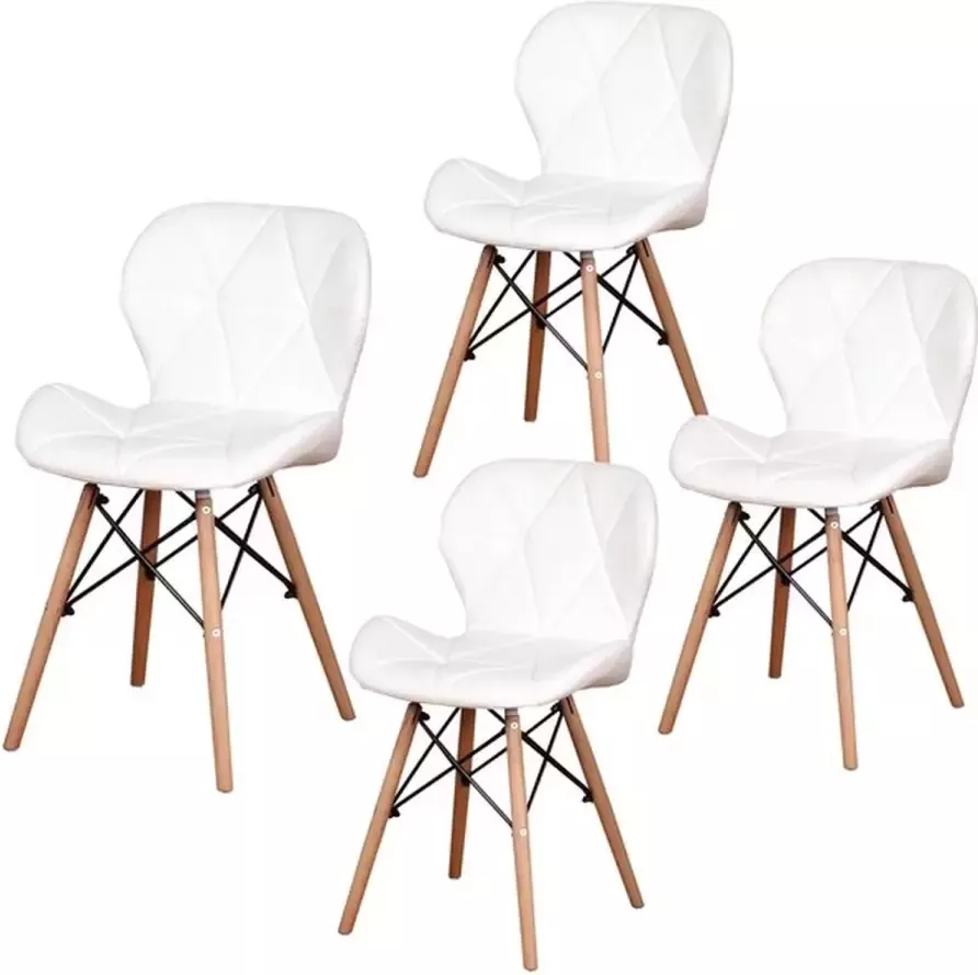 Eetkamerstoelen 4 Stuks Set van 4 Houten poten Stoelen Leren Bekleding Eetkamerstoel Wit