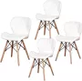 Loft Home Loft Home Eetkamerstoelen 4 Stuks Set van 4 Houten poten Stoelen Leren Bekleding Eetkamerstoel Wit - Thumbnail 1