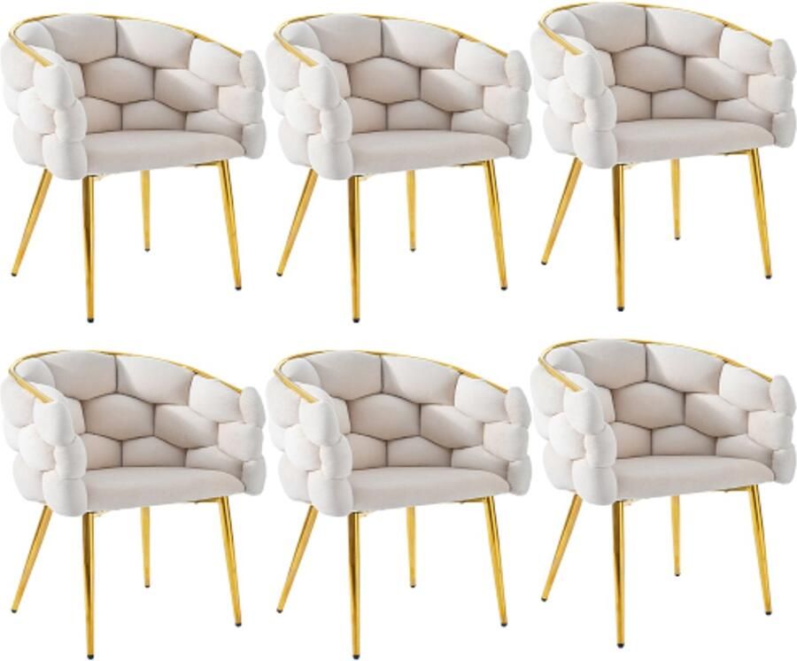 Gotagee Fluwelen stoelen (6 stuks) woonkamerstoelen eetkamerstoelen make-upstoelen vergulde ijzeren poten beige stoelen bubbelstoelen ergonomische stoelen
