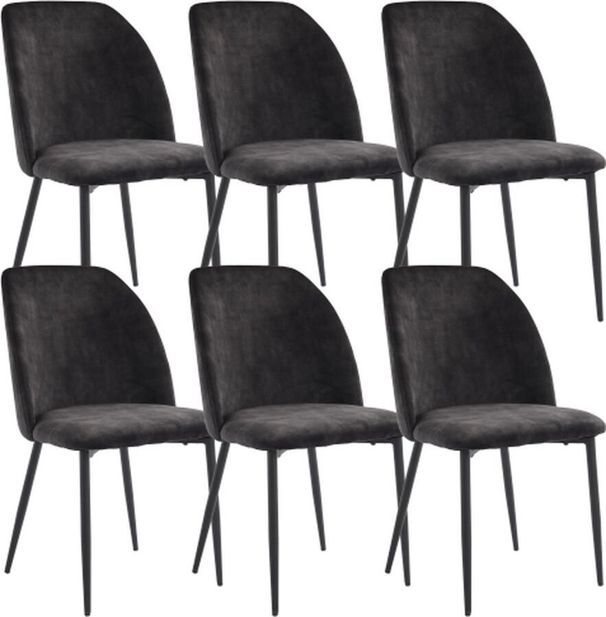 Gotagee Eetkamerstoelen (6 stuks) met rugleuning Keukenstoel Eetkamerstoel Donkergrijs fluweel Ergonomische stoel Woonkamerstoel Metalen stoelpoten