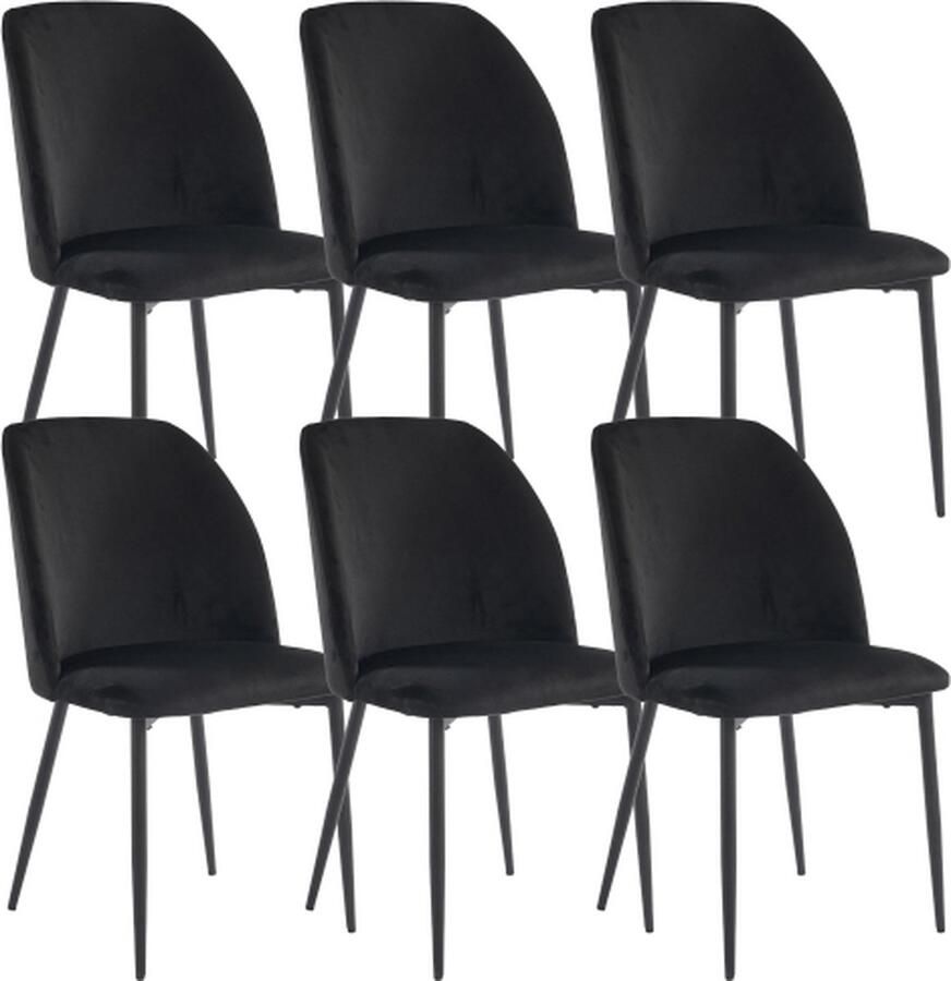 Zonder merk Gotagee Eetkamerstoelen (6 stuks) met rugleuning Keukenstoel Eetkamerstoel Zwarte fluwelen ergonomische stoel Woonkamerstoel Metalen stoelpoten
