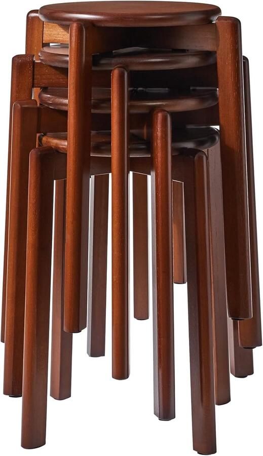 Massief Houten Ronde Krukken 4 Stuks Stapelbaar Ideaal voor Woonkamer Eetkamer en Klassekamers 27 x 27 x 45 cm