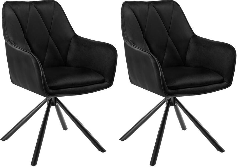 Corenia Eetkamerstoelen Eetstoelen Keukenstoelen Ergonomische Scandinavische Stijl 2 Stuks met Rugleuning Voor Keuken Eetgedeelte Kunstleer Zitje Metalen Draaibare Poten 57.5 x 85.5 x 58.5 cm Zwart