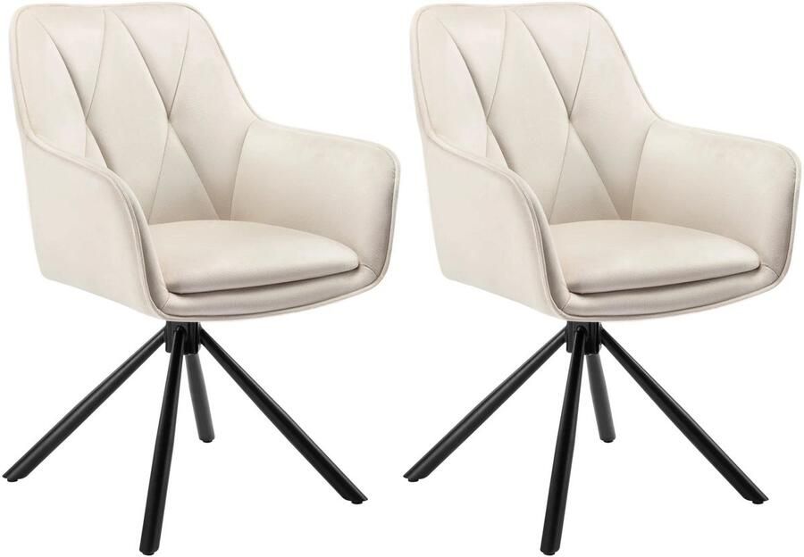 Corenia Eetkamerstoelen Eetstoelen Keukenstoelen Ergonomische Scandinavische Stijl 2 Stuks met Rugleuning Voor Keuken Eetgedeelte Fluwelen Zitje Metalen Draaibare Poten 57.5 x 85.5 x 58.5 cm Beige