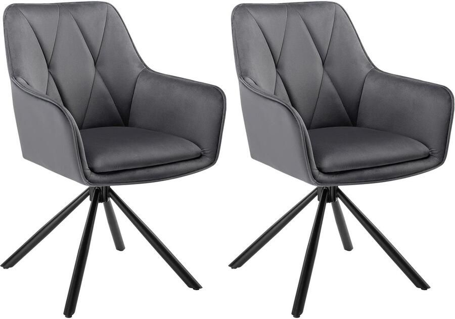 Corenia Eetkamerstoelen Eetstoelen Keukenstoelen Ergonomische Scandinavische Stijl 2 Stuks met Rugleuning Voor Keuken Eetgedeelte Fluwelen Zitje Metalen Draaibare Poten 57.5 x 85.5 x 58.5 cm Donkergrijs