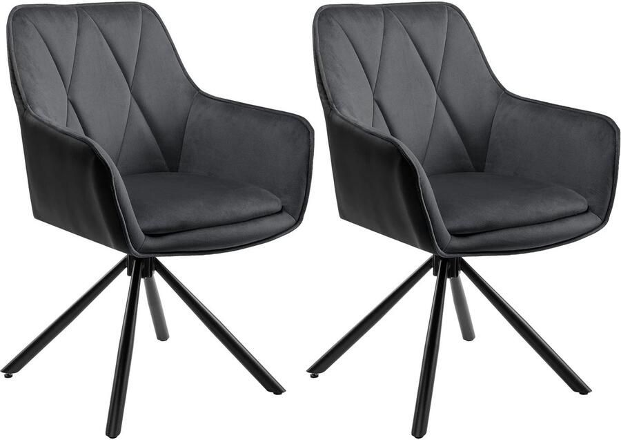 Corenia Eetkamerstoelen Eetstoelen Keukenstoelen Ergonomische Scandinavische Stijl 2 Stuks met Rugleuning Voor Keuken Eetgedeelte Kunstleer Zitje Metalen Draaibare Poten 57.5 x 85.5 x 58.5 cm Donkergrijs