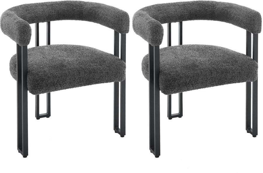Corenia Eetkamerstoelen Eetstoelen Keukenstoelen Moderne Stijl Ergonomische 2 Stuks met Rugleuning Armleuning Voor Keuken Eetgedeelte Chenille-stof Zitje Metalen Voeten 61.5 x 72 x 51.5 cm Donkergrijs