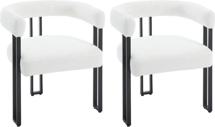 Corenia Eetkamerstoelen Eetstoelen Keukenstoelen Moderne Stijl Ergonomische 2 Stuks met Rugleuning Armleuning Voor Keuken Eetgedeelte Chenille-stof Zitje Metalen Voeten 61.5 x 72 x 51.5 cm Crème