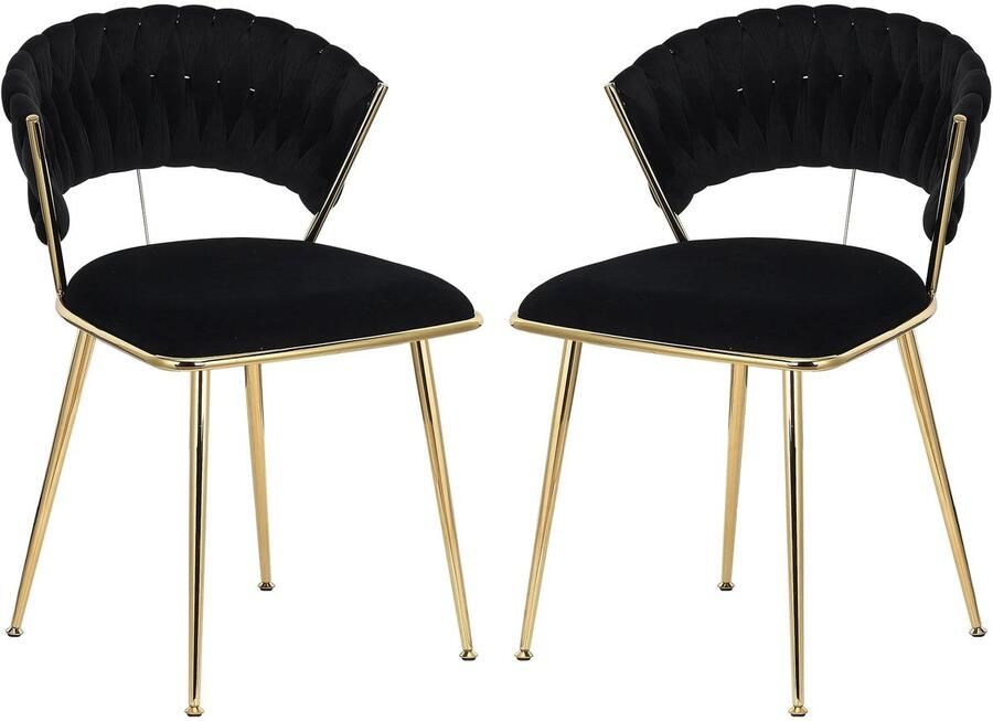 Corenia Eetkamerstoelen Eetstoelen Keukenstoelen Moderne Vergulde Technologie Set van 2 Hoogwaardige Interieurdecoratie met Metalen Poten Fluwelen Zitje Voor Woonkamers Eetgedeelte 52 x 43.5 x 75 cm Zwart