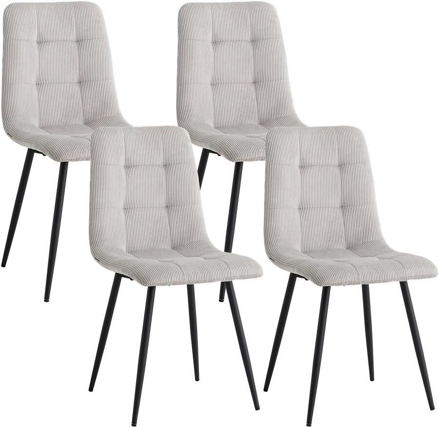 Corenia Eetkamerstoelen Eetstoelen Keukenstoelen Ergonomische met Rugleuning Set van 4 Voor Keuken Eetgedeelte Corduroy Stof Metalen Poten 43 x 44 x 99.5 cm Grijs