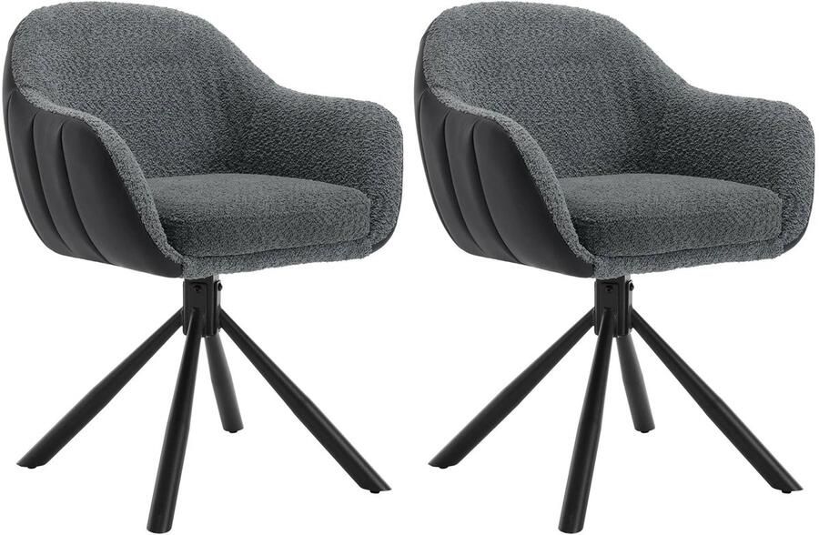 Corenia Eetkamerstoelen Keukenstoel Eetkamerstoel Draaibare Eetstoel met Armleuningen Ergonomisch Ontwerp Luxe Eetkamer- en Lounge Stoelen Chenille 2 Packs Donkergrijs