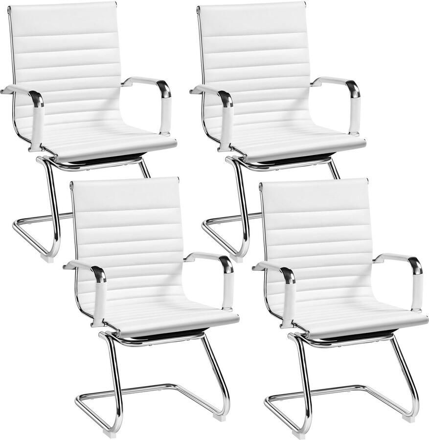Eetkamerstoelen keukenstoelen met armleuningen bezoekersstoel met chromen frame cantilever van PU conferentiestoel voor eetkamer slaapkamer woonkamer 4 stuks wit