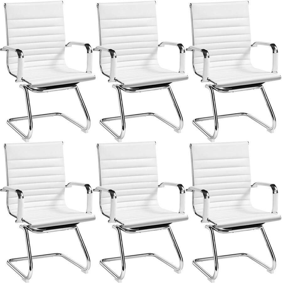 Eetkamerstoelen keukenstoelen met armleuningen bezoekersstoel met chromen frame cantilever van PU conferentiestoel voor eetkamer slaapkamer woonkamer 6 stuks wit