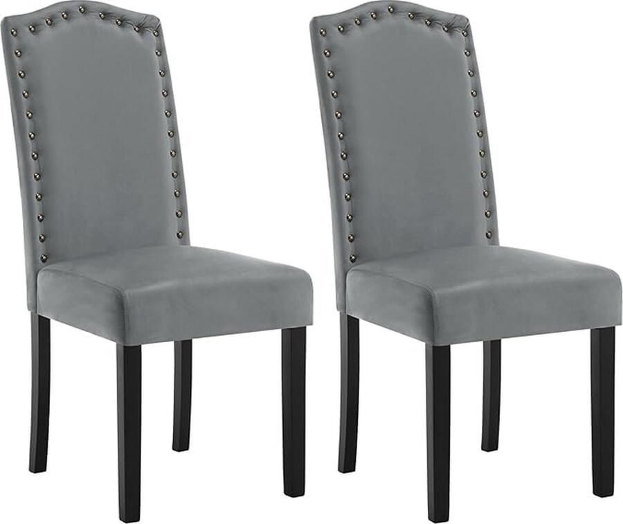 Eetkamerstoelen keukenstoelen met hoge rugleuning gestoffeerd woonkamerstoel designstoel met massief houten poten gestoffeerd fluweel lichtgrijs set van 2