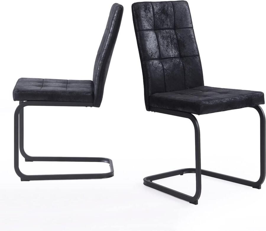 Eetkamerstoelen OLE set van 2 keukenstoel bureaustoel schommelstoel sledestoelen voor keuken eetkamer kantoor industrieel modern ontwerp suède look zwart