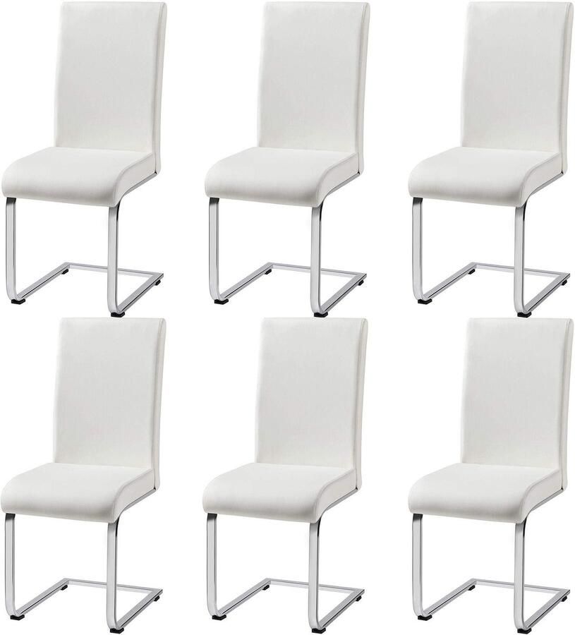 Eetkamerstoelen schommelstoel 6-delige set keukenstoel kunstleer 135 kg belastbaar wit