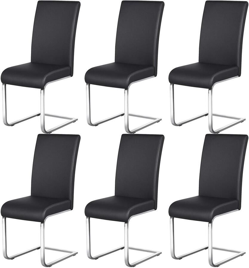 Eetkamerstoelen schommelstoel 6-delige set keukenstoel kunstleer 135 kg belastbaar zwart