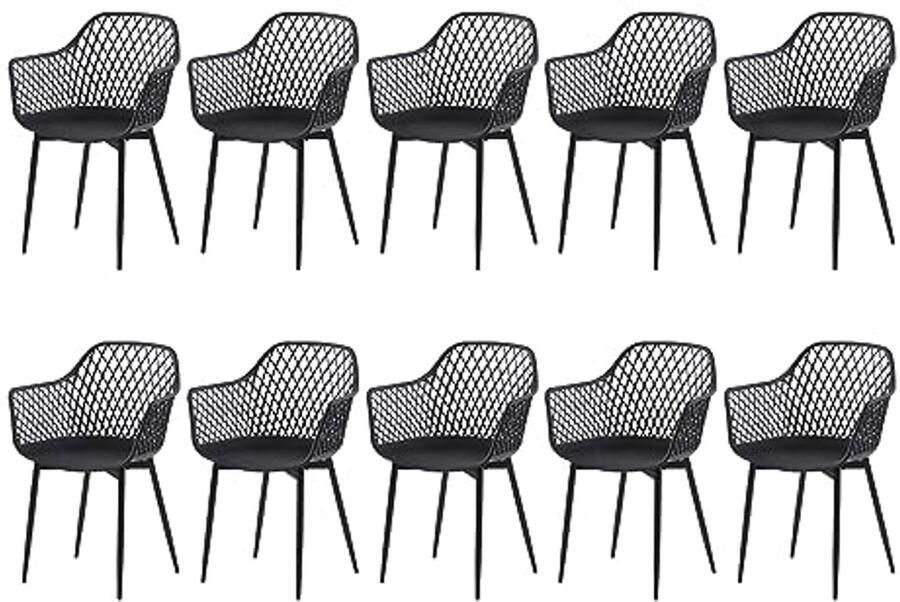 Eetkamerstoelen Set van 10 met Armleuningen Kunststof Witte Eetstoelen