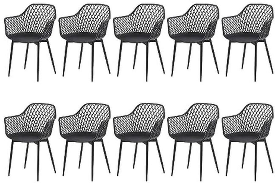 Eetkamerstoelen Set van 10 met Armleuningen Kunststof Witte Eetstoelen