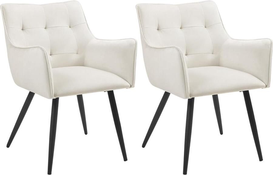 Eetkamerstoelen set van 2 fauteuil keukenstoel gestoffeerde stoel met armleuningen rugleuning woonkamerstoel met fluwelen bekleding voor eetkamer keuken crème wit BH374cm-2