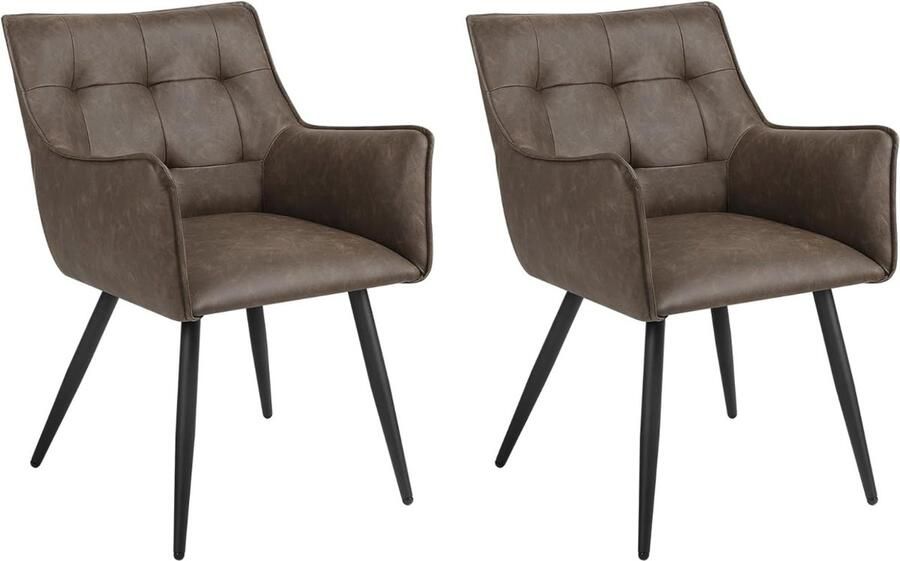 Eetkamerstoelen set van 2 fauteuil keukenstoel gestoffeerde stoel met armleuningen rugleuning woonkamerstoel met kunstlederen bekleding voor eetkamer keuken donkerbruin BH375dbr-2
