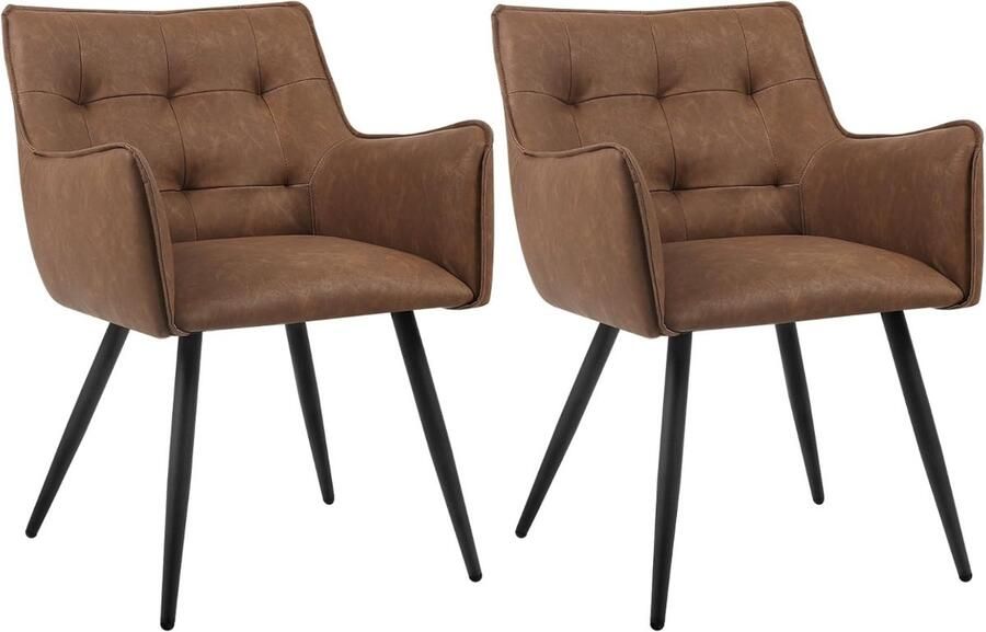 Eetkamerstoelen set van 2 fauteuil keukenstoel gestoffeerde stoel met armleuningen rugleuning woonkamerstoel met kunstlederen bekleding voor eetkamer keuken bruin BH375br-2