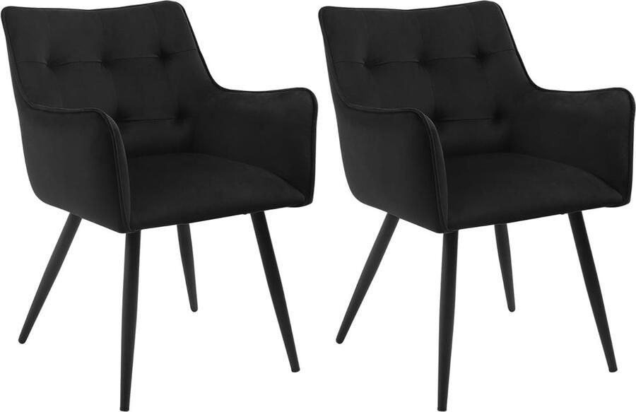 Eetkamerstoelen set van 2 fauteuil keukenstoel gestoffeerde stoel met armleuningen rugleuning woonkamerstoel met fluwelen bekleding voor eetkamer keuken zwart BH374sz-2