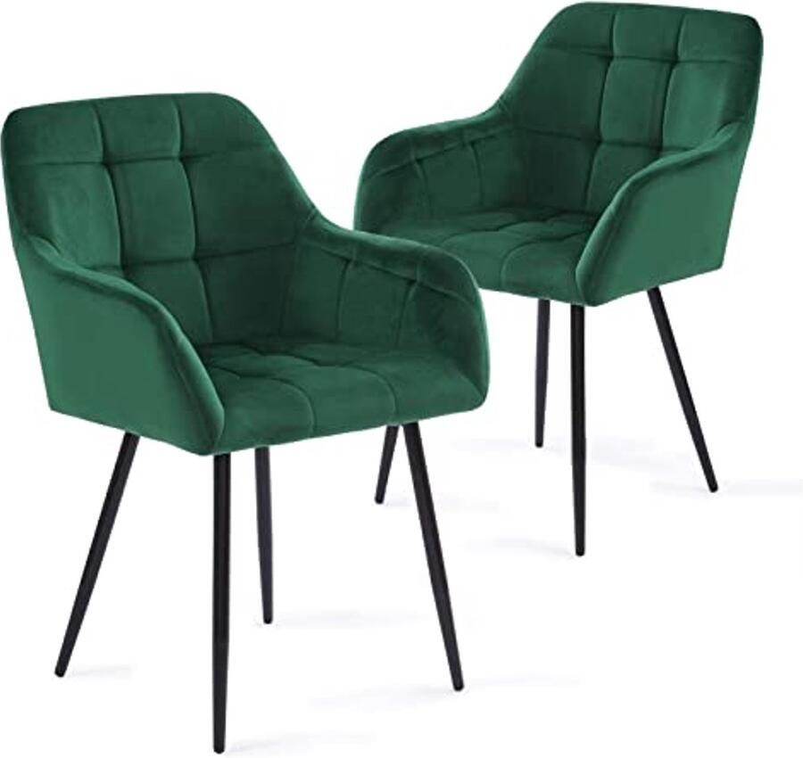 Eetkamerstoelen Set van 2 Fluwelen Fauteuils met Rugleuning en Metalen Benen Comfortabele Gestoffeerde Stoelen voor Woonkamer Keuken en Studie