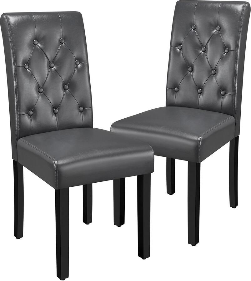 Eetkamerstoelen set van 2 keukenstoelen gestoffeerd met hoge rugleuning poten van massief hout gestoffeerde zitting van kunstleer grijs