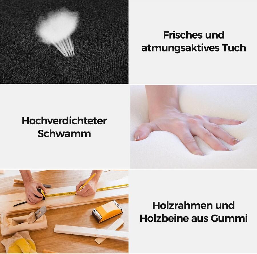 Eetkamerstoelen set van 2 keukenstoelen gestoffeerde stoelen met hoge rugleuning poten van massief hout gevoerde zitting van linnen (zwart)