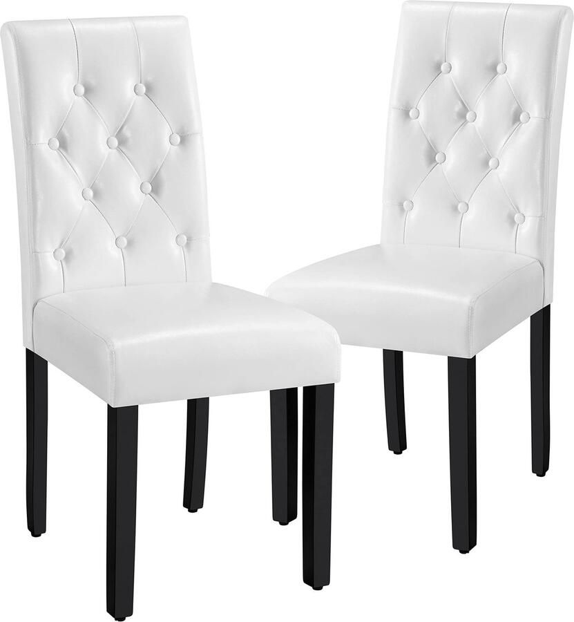 Eetkamerstoelen set van 2 keukenstoelen gestoffeerde stoelen met hoge rugleuning poten van massief hout gevoerde zitting van kunstleder wit