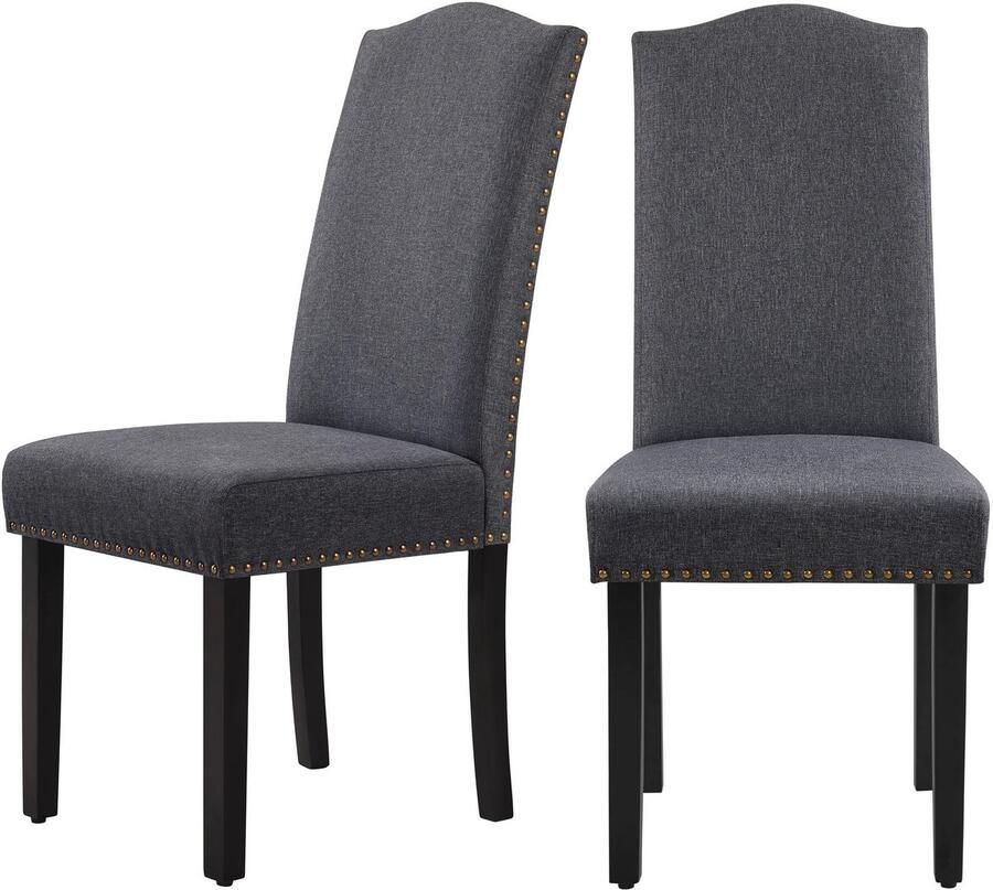 Eetkamerstoelen set van 2 keukenstoelen met hoge rugleuning moderne stoelen voor keuken en eetkamer poten van massief hout gevoerde zitting van linnen tot 136 kg belastbaar