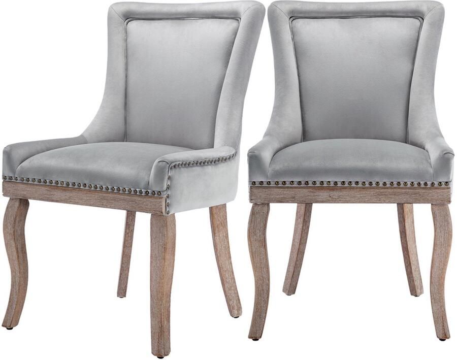 Eetkamerstoelen set van 2 make-up stoelen ontspanningsstoelen multifunctionele stoelen met nagelrand bekleding huidvriendelijke zachte stof stevig houten frame 55x61x91cm Grijs