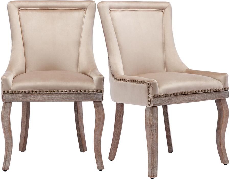 Eetkamerstoelen set van 2 make-up stoelen ontspanningsstoelen multifunctionele stoelen met nagelrand bekleding huidvriendelijke zachte stof stevig houten frame 55x61x91cm beige