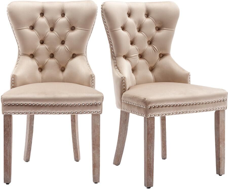 Eetkamerstoelen set van 2 make-up stoelen ontspanningsstoelen multifunctionele stoelen met unieke deurring en ruitpatroon op de rugleuning knoopversiering op de rugleuning stevig houten frame 53 5x64x95cm Beige