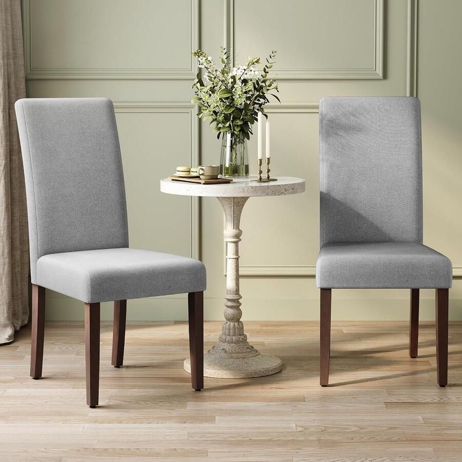 Eetkamerstoelen set van 2 Parsons Stoelen met hoge rugleuning en dik zitkussen comfortabele keukenstoelen voor eetkamer of keuken 58 x 48 x 99 cm duifgrijs