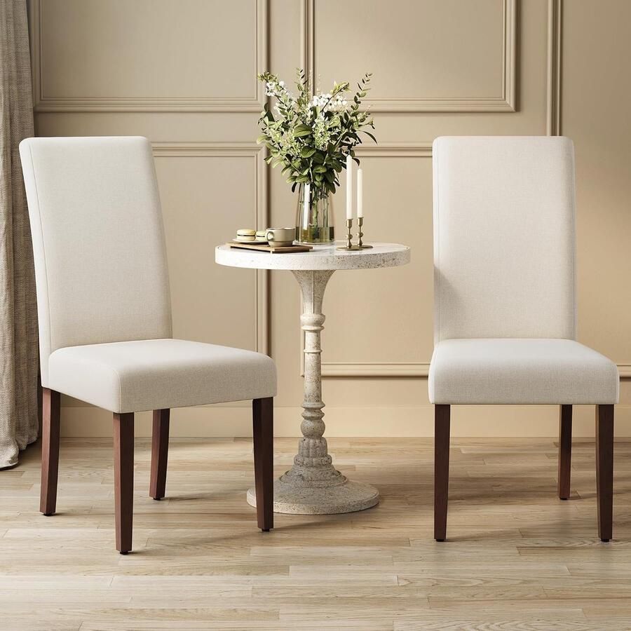 Eetkamerstoelen set van 2 Parsonsstoelen met hoge rugleuning en dik zitkussen comfortabele keukenstoelen voor eetkamer of keuken 58 x 48 x 99 cm crèmewit