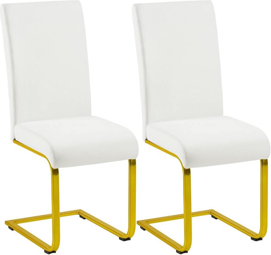 Eetkamerstoelen set van 2 schommelstoel 135 kg belastbaar wit kunstleer