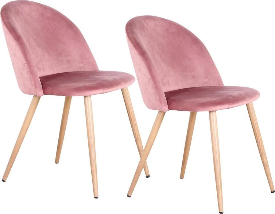 YOLO SHOP -eetkamerstoelen set van 2- Velvet-Houten poten-Design eetkamerstoel-Roze