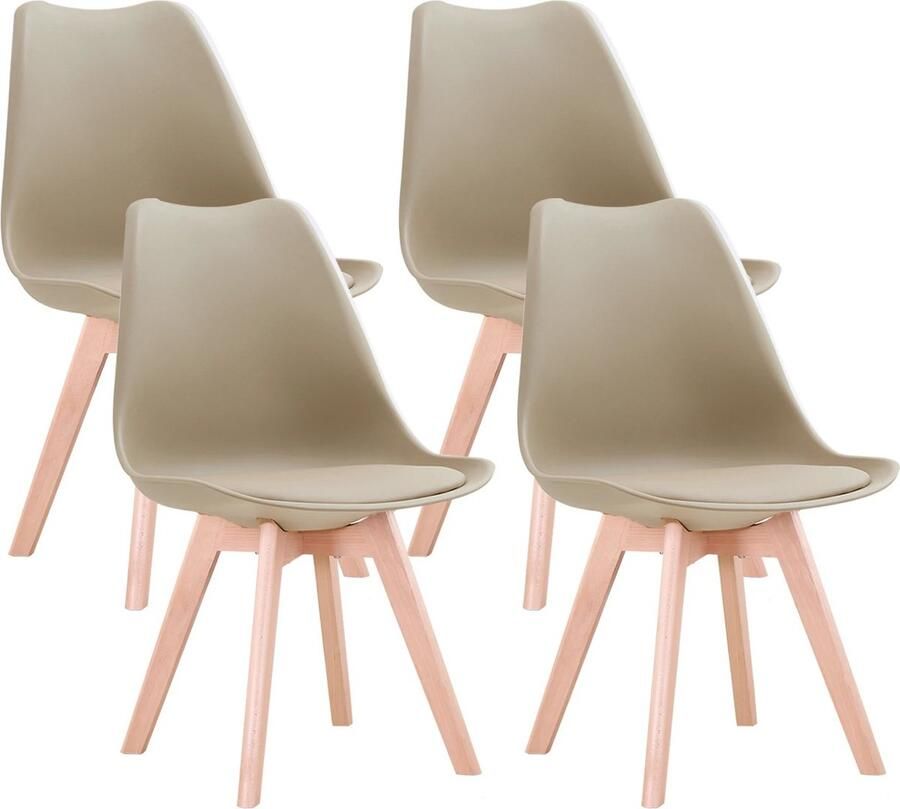 Bloominggoods Eetkamerstoelen Eetkamerstoel Scandinavische stijl Kuipstoel Ergonomisch Set van 4 Beige