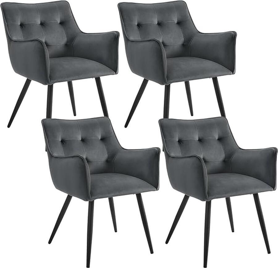Eetkamerstoelen set van 4 fauteuil keukenstoel gestoffeerde stoel met armleuningen rugleuning woonkamerstoel met fluwelen bekleding voor eetkamer keuken donkergrijs BH374dgr-4