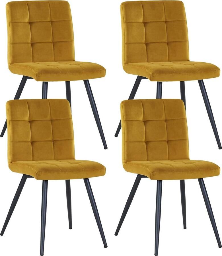 Eetkamerstoelen set van 4 fluwelen keukenstoel gestoffeerde stoel retro design met rugleuning metalen poten voor keuken eetkamer woonkamer lounge geel