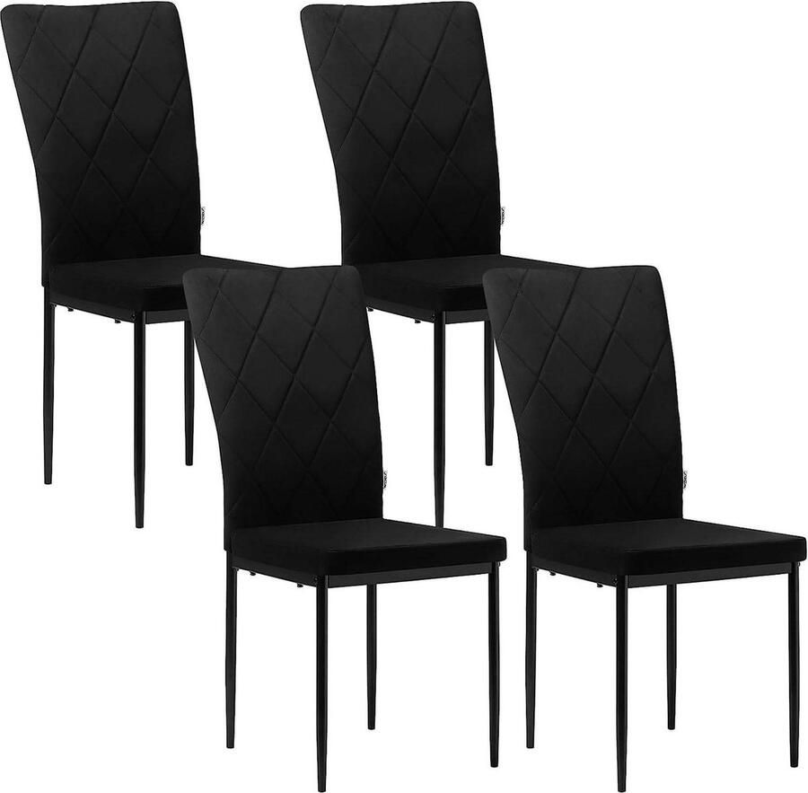 Rootz Living Rootz Eetkamerstoelen Set van 4 Fluwelen stoelen Hoge rugleuning metalen poten Comfortabel ergonomisch duurzaam 42 cm x 94 5 cm x 59 cm Zwart