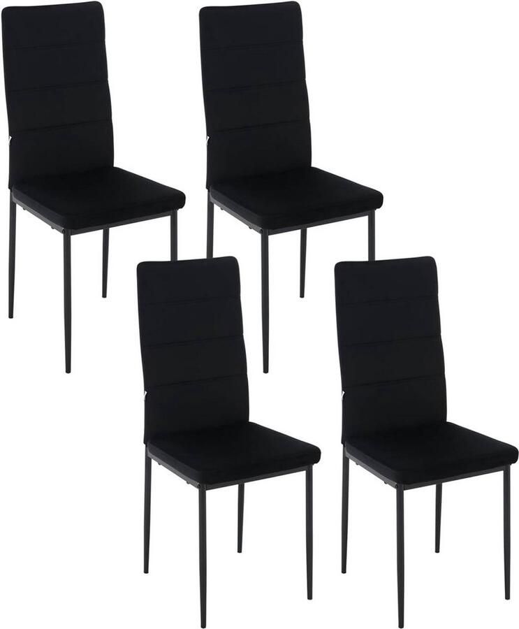 Rootz Living Rootz Eetkamerstoelen Set van 4 Fluwelen stoelen met metalen poten Schuim met hoge dichtheid Ergonomische rugleuning Antislipkussens 40 cm x 98 cm x 51 cm