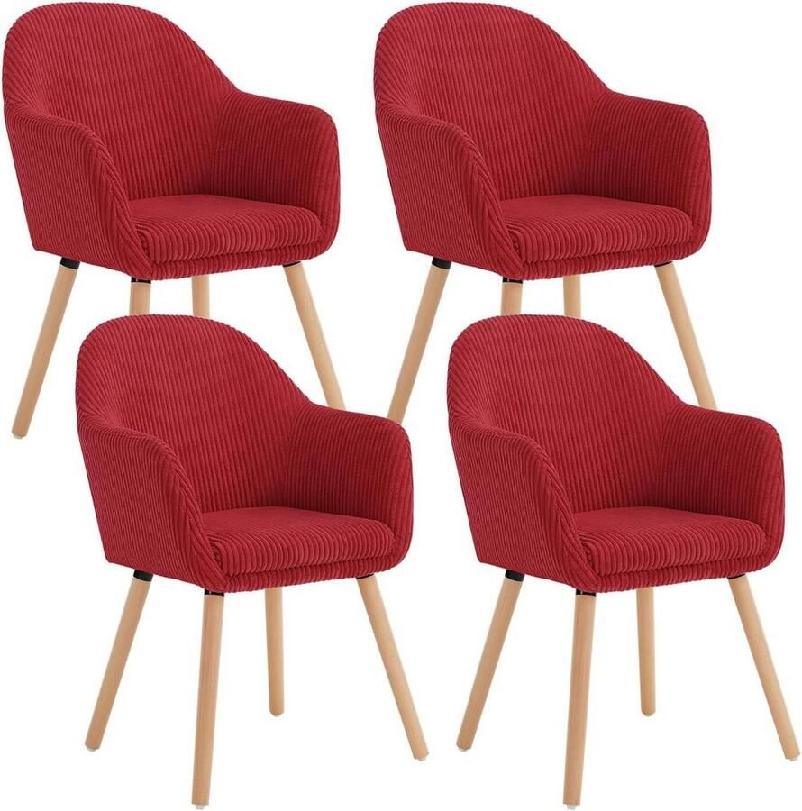 Rootz Living Rootz Eetkamerstoelen Set van 4 Gestoffeerde stoelen Fauteuils Comfortabel stevig veelzijdig Corduroy en massief hout 55 5 cm x 83 5 cm x 56 5 cm