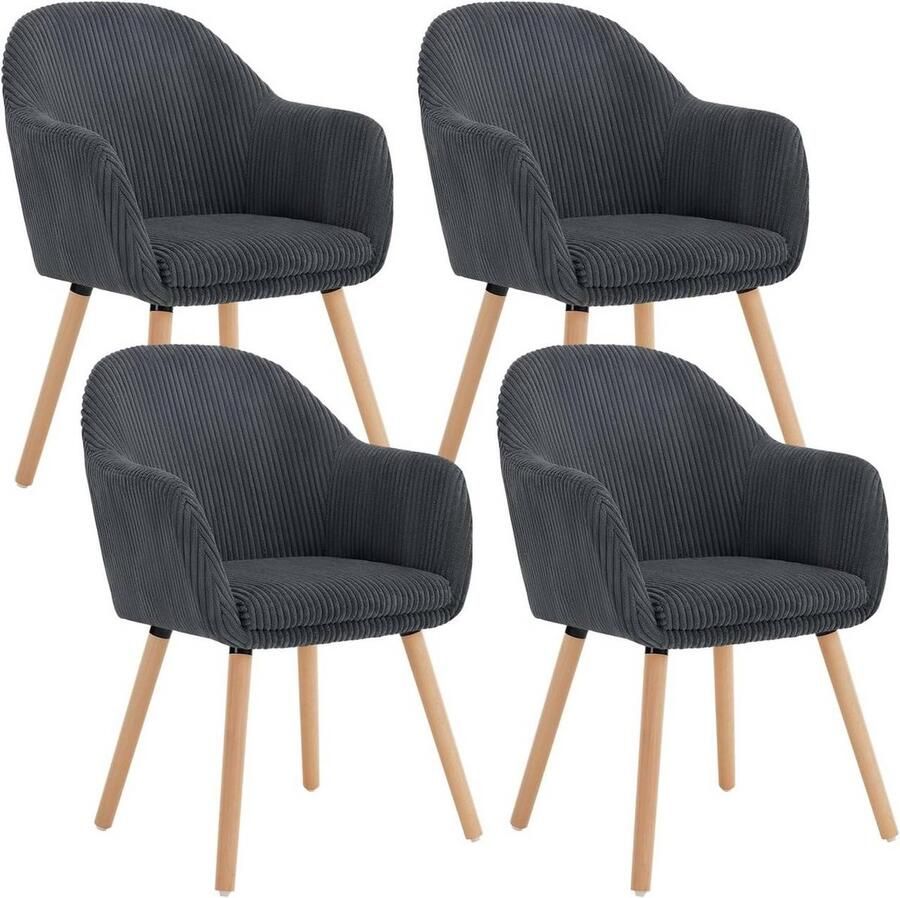 Rootz Living Rootz Eetkamerstoelen set van 4 Gestoffeerde stoelen met armleuningen Comfortabele zitplaatsen stevige constructie veelzijdig ontwerp Corduroy en hout 55 5 cm x 83 5 cm x 56 5 cm