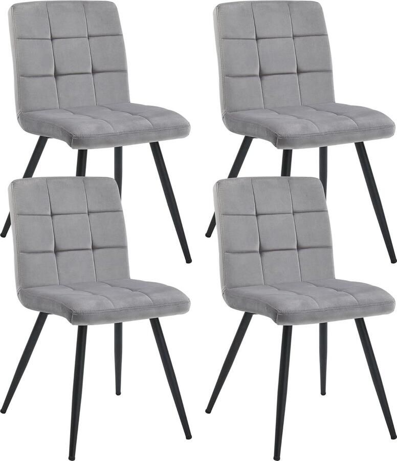 Eetkamerstoelen set van 4 keukenstoel woonkamerstoel fluwelen stoel met rugleuning frame van metaal gestoffeerd design grijs