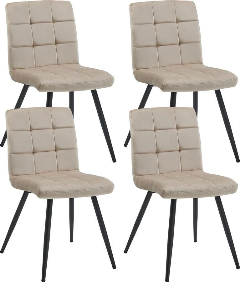 Eetkamerstoelen set van 4 keukenstoel woonkamerstoel fluwelen stoel met rugleuning frame van metaal gestoffeerd design beige